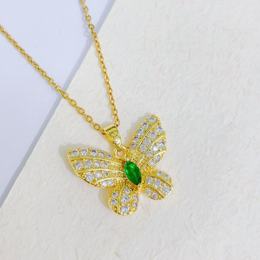 Personality Hip Hop Butterfly Necklace Color Zircon Unique Design Niche Fashion Pendant Jewelry For Young Women