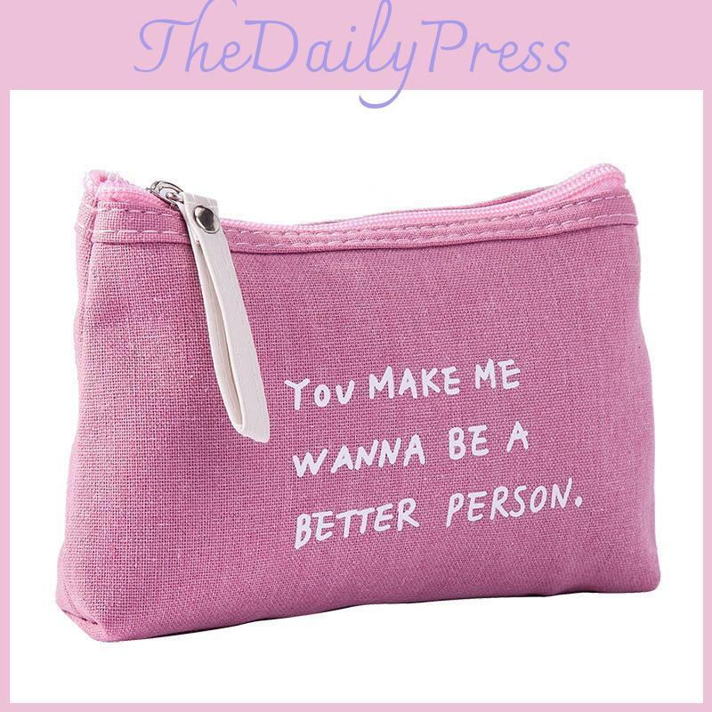 Practical Canvas Alphabet Cosmetic Bag Zipper Hand Clutch Modern Simple Wind Coin Phone Case