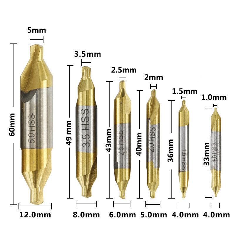 6-teiliges kombiniertes HSS-Zentrierbohrer-Senkbohrer-Set für Drehmaschinen- und Fräswerkzeuge