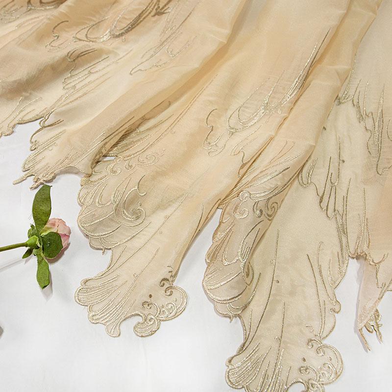 1M Chinese Classical Gradient Embroidery Fabric Chic Lotus Leaf Edge Designer Fabric For DIY Hanfu Dress Dance Costume