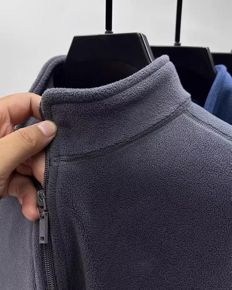 Herre Ensfarget Fleecejakke - Høst/Vinter Casual Cardigan Genser med Løs Nedbrettskrage Trend.