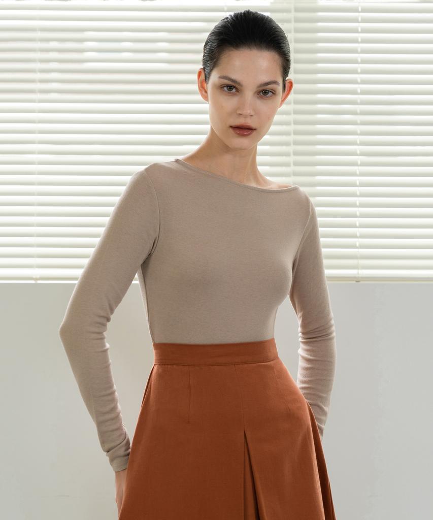 Retour Deux Vingt Quatre Cotton Box Pleated A-Line Skirt (Brown)