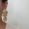 Elegant Double-Layered Flower Dangle Earrings: Stylish Brushed Metal Jewelry for a Fresh, Fashionable Look