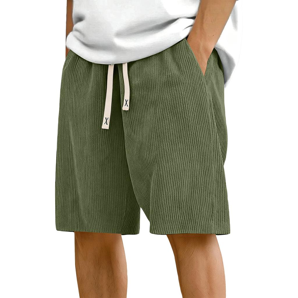 Men's Corduroy Casual Shorts Elastic Waistband Drawstring Outdoor Sports Shorts Lightweight Breathable Fabric Relaxed Fit