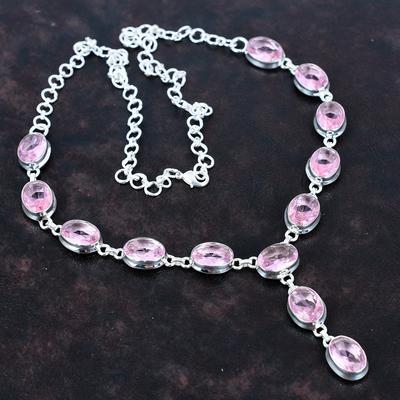 Faceted Pink Kunzite Necklace 925 Sterling Silver Necklace Adjustable Chain Handmade Necklace Top Quality Gemstone Jewelry Anniversary Gifts