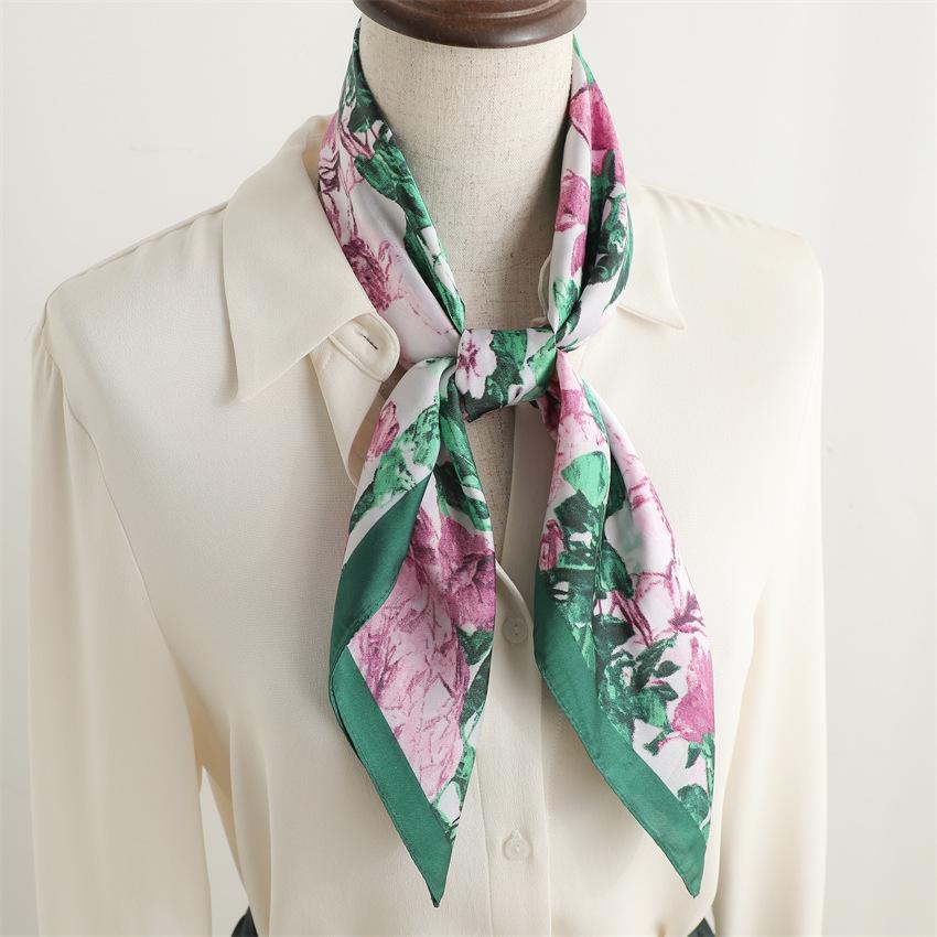 Scarf Sunscreen Shawl Flower Peony Scarf Female Imitation Silk 71cm New Ink Professional Fashion Square Scarf Silk Scarf