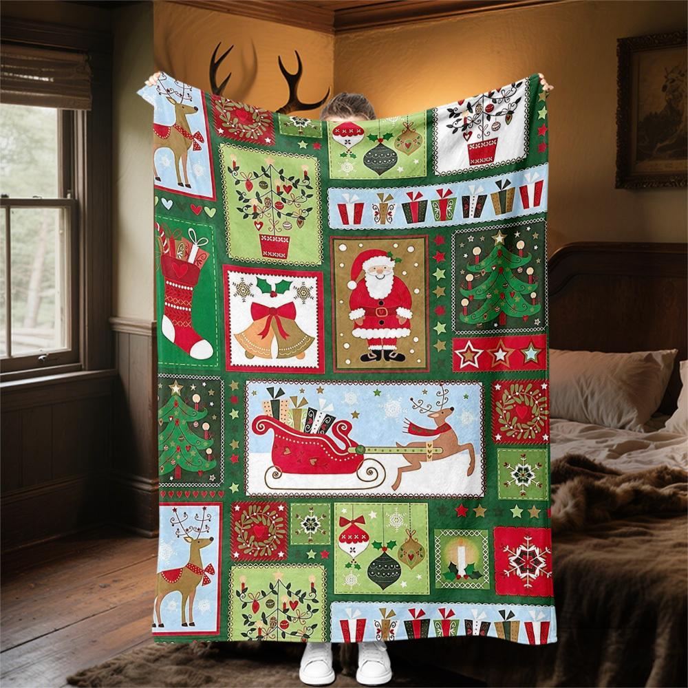 1PC Christmas, ornamentsOutdoor Flannel Blanket - Soft Plush Decor for Picnics, camping, Bedroom, Playroom, Office, or Lunch Break 1366A