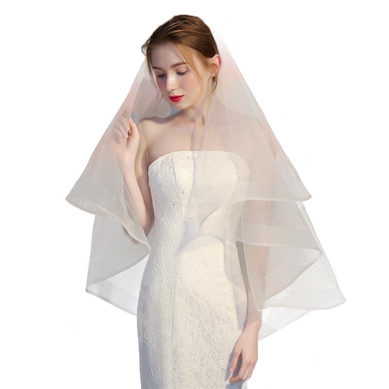 Korean Style Double Layer Comb Bridal Veil with Elastic Net Edge for Short Travel Photo Shoots