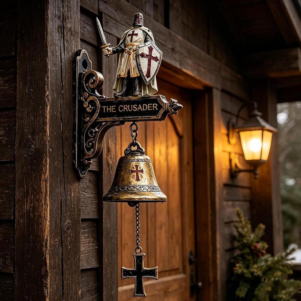 Medieval Crusader Doorbell Gothic Retro Cross Knight Decorative Entry Bell Weather Resistant Outdoor Wall Ornament for Man Cave Bar Porch Castle Home