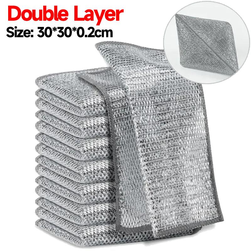 1/20PCS Thickened Steel Wire Cleaning Cloth Double-layer Magic Dishcloth Kitchen Pot Dish Washing Towel Multipurpose Clean Rags