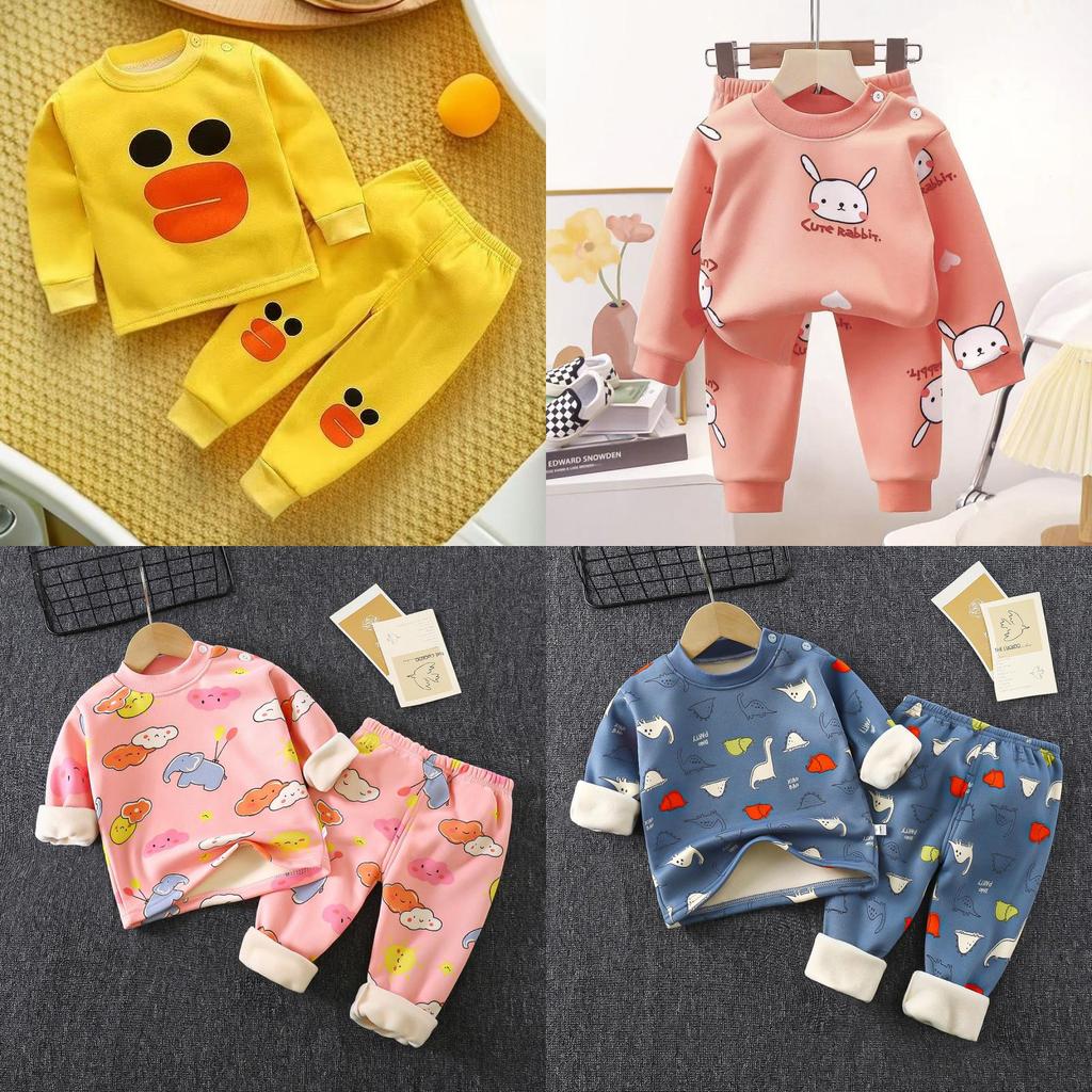 Childrens Warm Milk Silk Pajamas With Animal Prints For Autumn And Spring