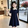 Girls Polo Collar Dress Kids Short Sleeve A-Line Princess School Style 8 Years Old