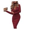 Módní dáma jednobarevné šaty s dlouhým rukávem, křížem do V, výstřihem Bodycon Banquet Midi
