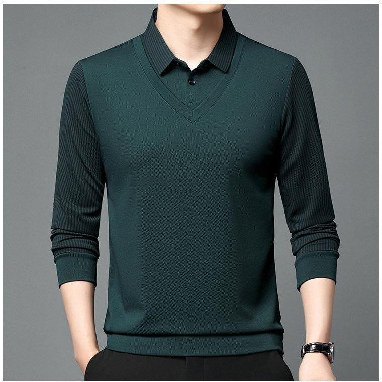 

Мужская повседневная рубашка поло с длинным рукавом, смесь полиэстера и спандекса, воротник с лацканами, полосатая трикотажная ткань с легким стрейчем, детали на пуговицах, для ношения весной/осенью 4XL зелёный