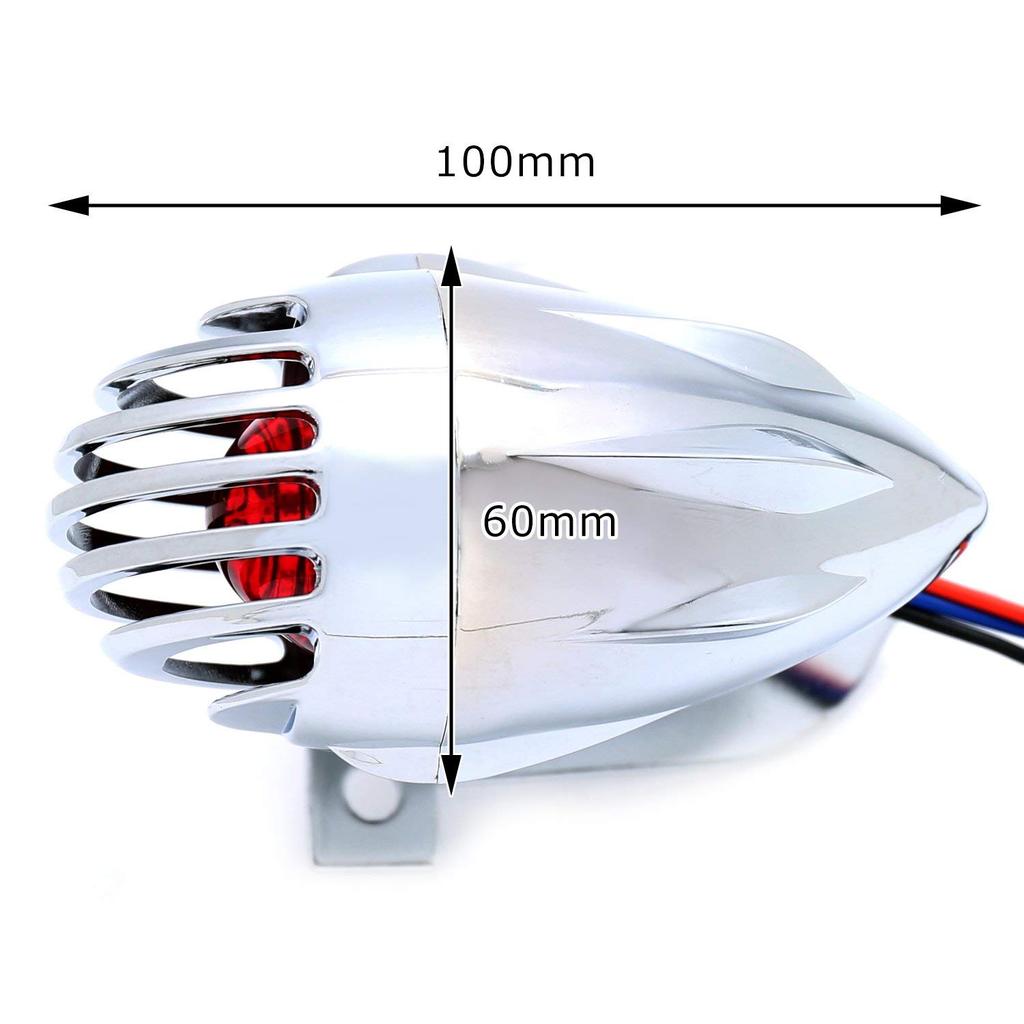nakira Motorcycle Taillight, Bullet-Shaped, for Magna Shadow SR, TW200, CRF250M, and FTR (NKR1089), Plated Silver