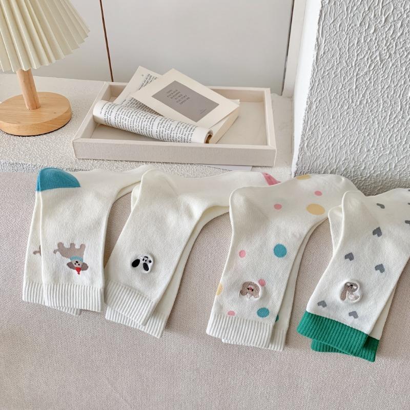 Spring and Summer Cute Girls' Mid-calf Socks, Sweat-absorbing and Breathable, Animal Pattern Cotton Socks, Simple and Versatile Socks