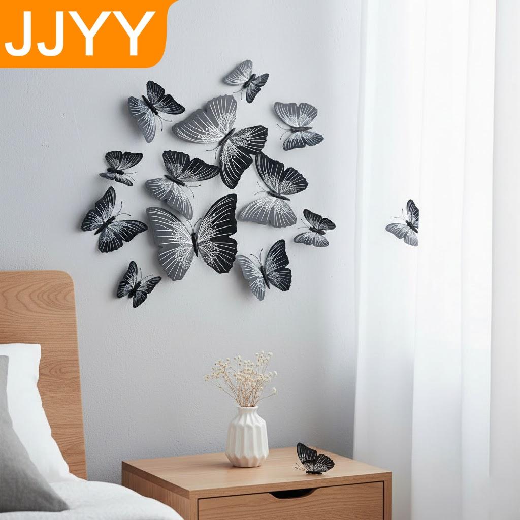 12pcs PVC 3D Butterfly Wall Decor Cute Butterflies Wall Stickers Art Decals Home Decoration Room Wall Art
