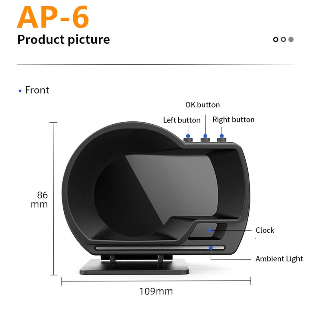Car Head‑Up Displayer OBD2+GPS Speed Warning Head Up Display Smart Gauge Car Speedometer Turbo RPM Alarm For All Vehicles