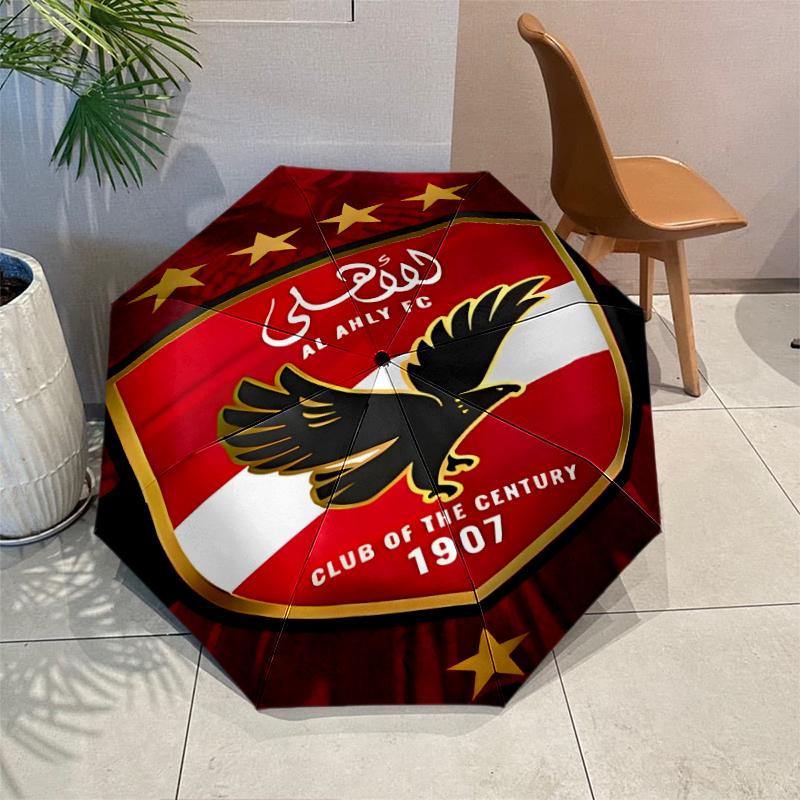 Al Ahly FC Umbrella with Automatic Open/Close & Self-8-Rib Heavy-Duty Umbrella, Compact Travel Umbrella Suitable for Outdoor