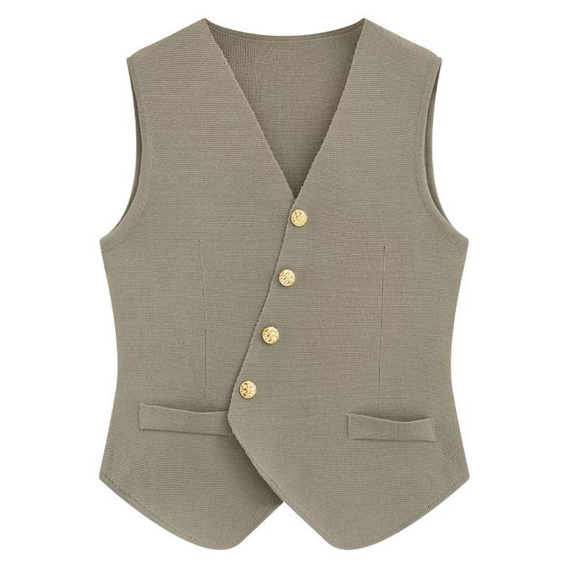 Women'S Winter Sleeveless Top Single Breasted French V-Neck Cardigan Vest