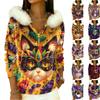 Women's Loose And Comfortable Casual Fashion Half-Zip Hooded Long Sleeve Carnival Print Top
