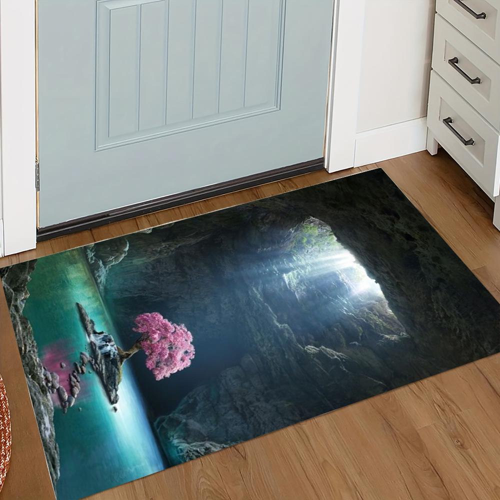 Mystic Cave Door Mat Various Styles With Sunlight Beam Underwater Grotto Jungle Oasis Art Designs NonSlip Rug For Home Decor