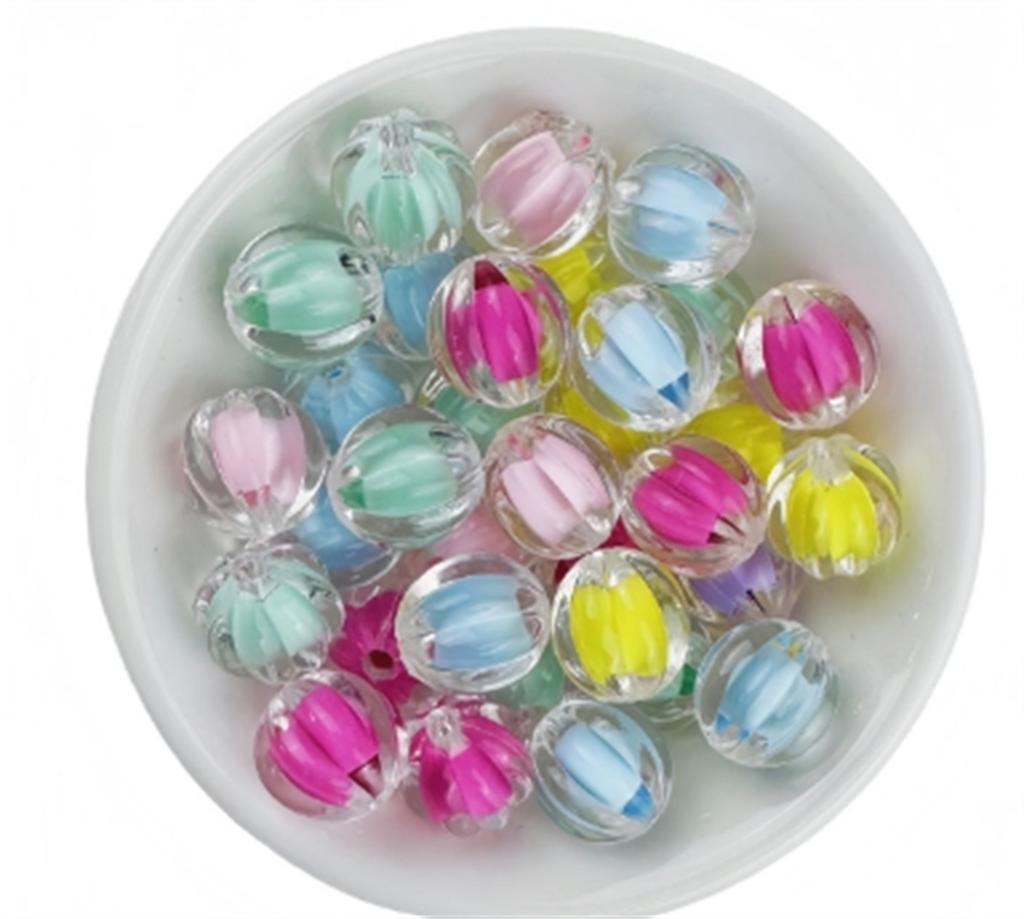 ZW01 50pcs 11x12mm Mini Acrylic Straight Hole Pumpkin Shape Beads Mixed Loose Beads Making Material Beads DIY Trend Bracelet
