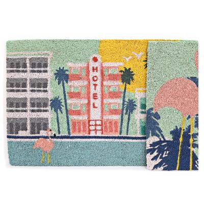 [A0015] - Kokosová rohožka "South Beach" vícebarevná (Růžový plameňák- hotel) - 60x40 cm
