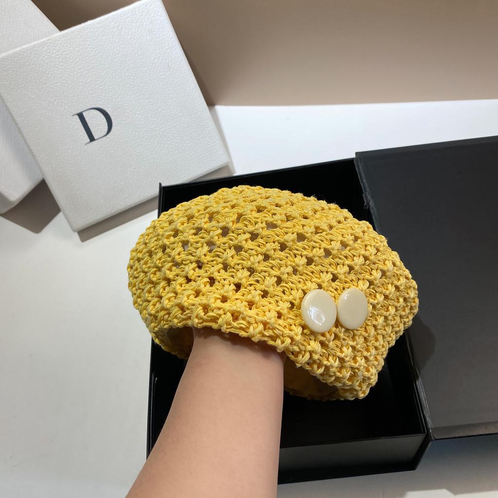 Summer Crochet Hollow Beret Internet Celebrity Fashionable Button Octagonal Hat Outdoor Simple Versatile Painter Hat Female