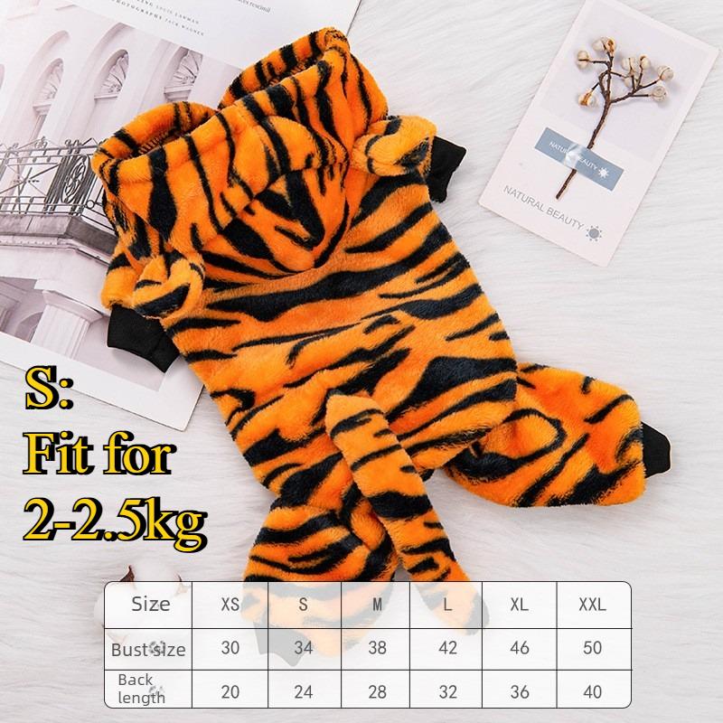 Warm Fleece Lined Tiger Dog Costume Winter Clothes for Bichon Dogs Cat Clothes Dog Hoodie Dog Costume Pet  Pomeranian
