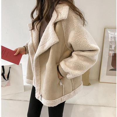 Autumn And Winter New Large Lapel Lamb Wool Coat Women's Loose Jacket