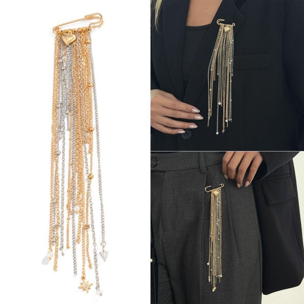 Water Droplet Fringe Clothing Tie Pin Exaggerated Bead Fixed Ornament Women Girls
