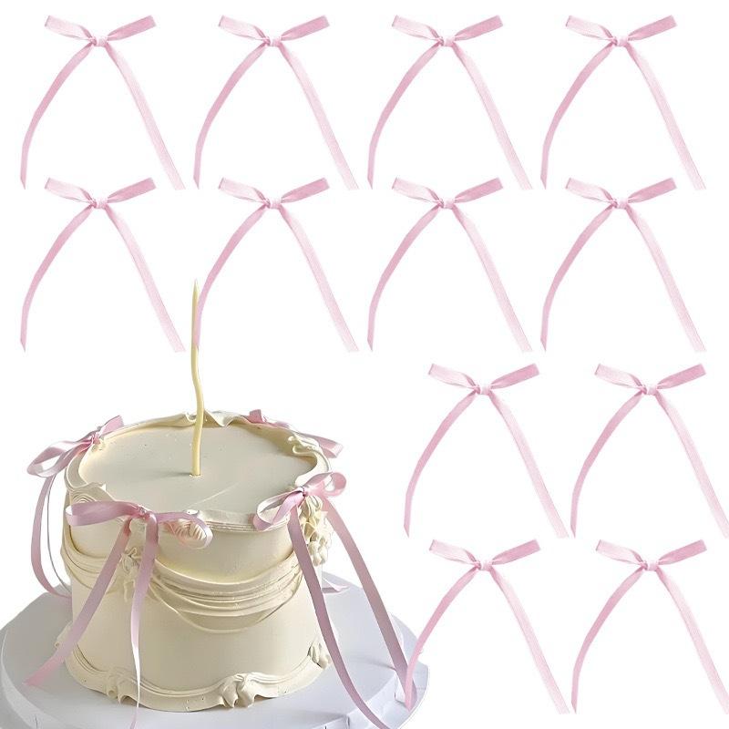 

30pcs Bow Cake Toppers Pink Ribbons Bows for Cake Coquette Themed Bow Cupcake Toppers Pink Bow Birthday Wedding Decorations 30pcs рожевий