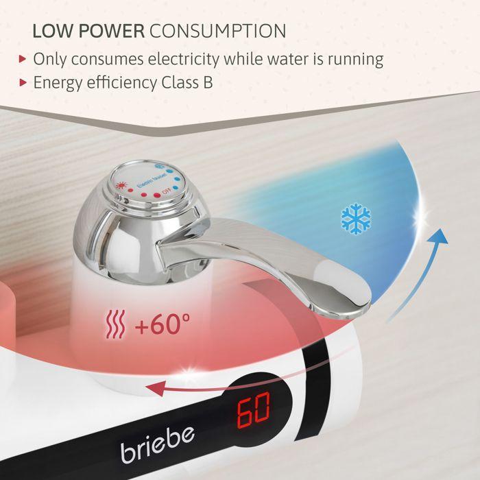 Robinet Chauffe-eau Instantané à Poser, Eau Chaude Immédiate pour Camping Briebe IH1201 3600W Blanc
