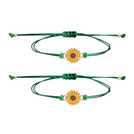 2Pcs Braided Bracelets, Adjustable Drawstring Design Friendship Bracelets, Chrysanthemum Pendant Friendship Wristbands for Versatile Daily Wear