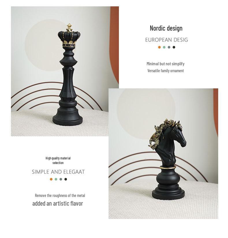 Nordic Black & White Chess Figurine Decorations – Resin Home Display Ornaments