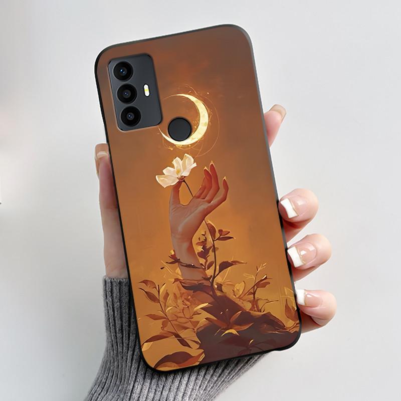 Anti-scratch Casing For TCL 30 SE/TCL 30E/TCL 306/TCL 305 Cover Soft Silicone Black Shell Golden Butterflie And Flower Pattern