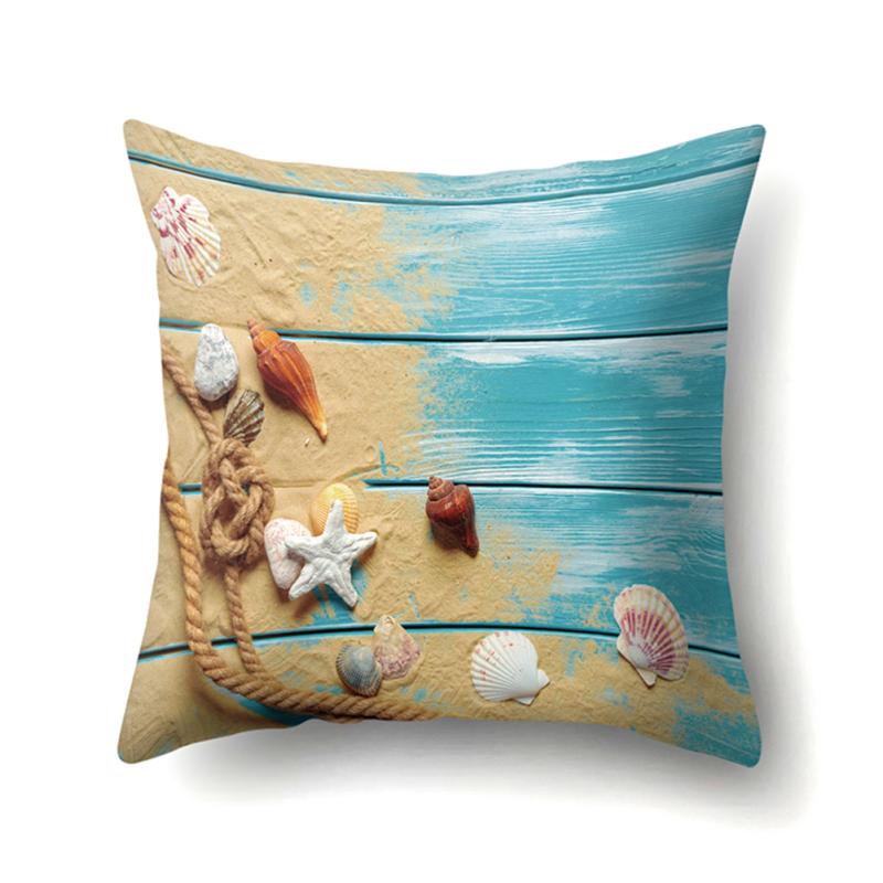45*45cm Beach Vacation Style Sea Shell Deck Pillowcase Sofa Office Home Decor
