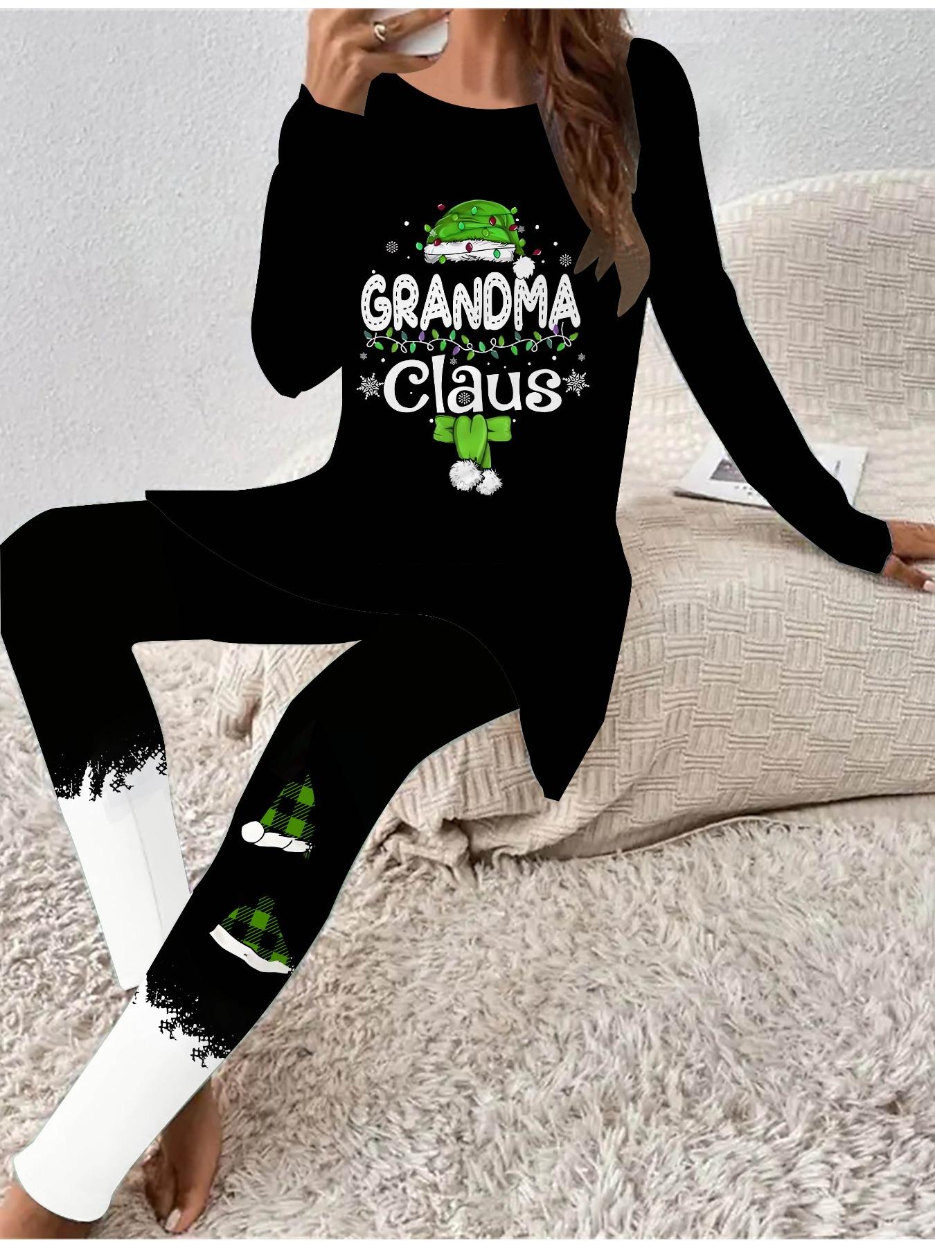 

Євро-американська мода 3D Різдвяний принт Жіночий Чотирисезонний Комплект з двох предметів: Футболка з довгим рукавом + Довгі штани. Ідеальний подарунок на Новий рік та Різдво 8XL зелений