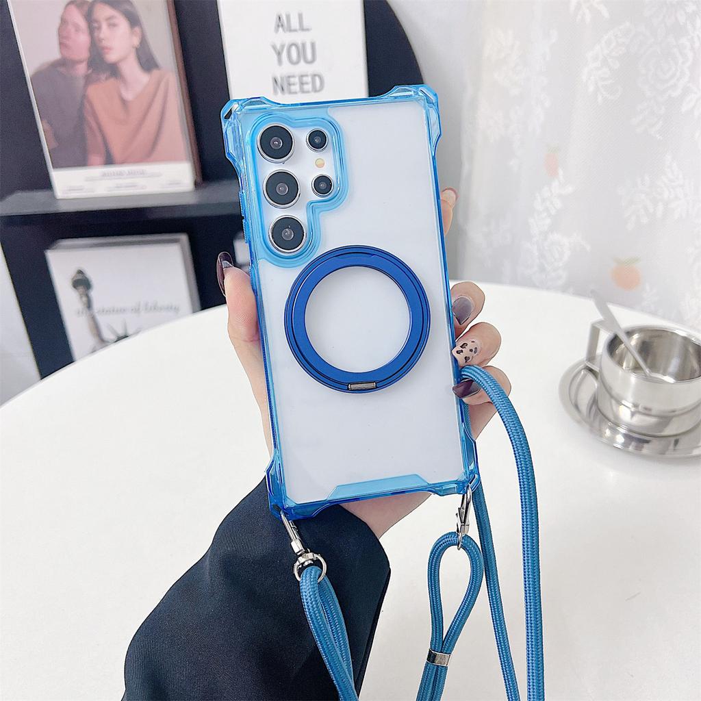 For Samsung Galaxy S25 Ultra Magnetic Case Ring Kickstand TPU+PC Phone Cover with Lanyard
