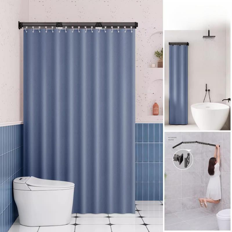 Foldable Shower Curtain Rod for Bathroom and Toilet, No Need To Drill Holes, Dry-wet Separation, C-shaped Waterproof Shower