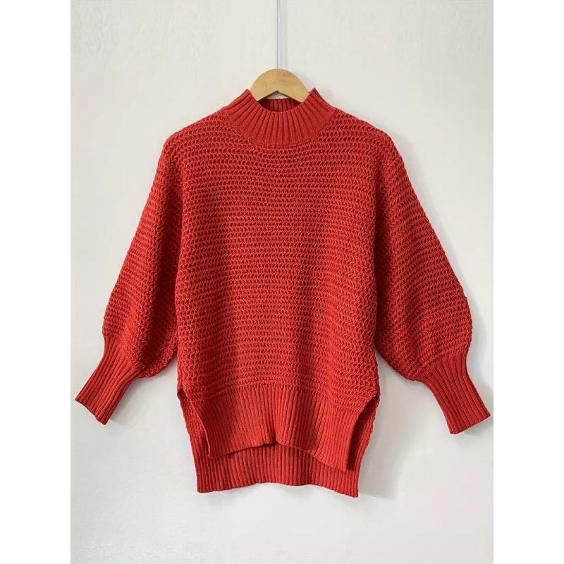 Halbhoher Kragen Locker Einfarbig Langarm Grobstrick Pullover Damen