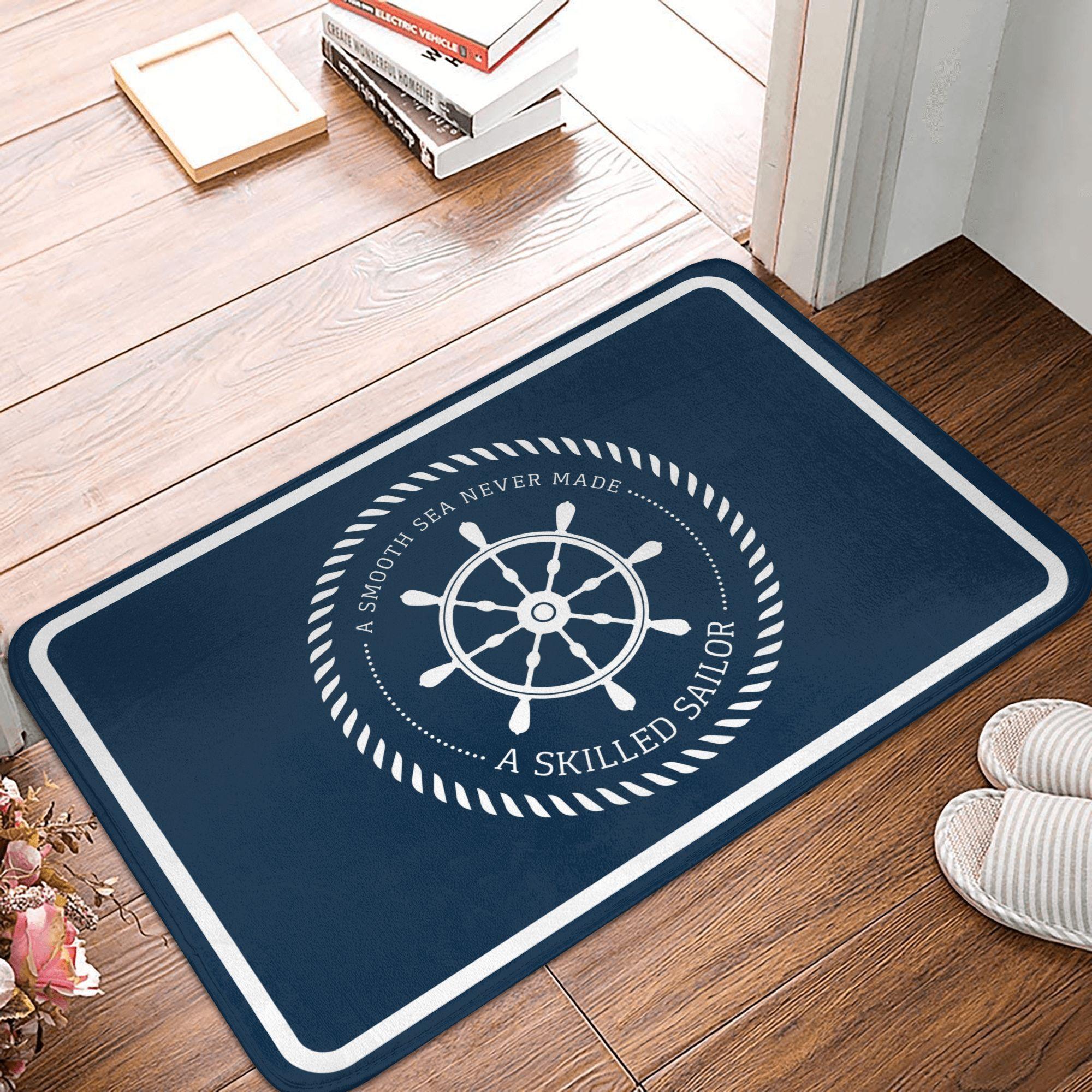 

Nautical Compass Front Door Mat Anti-Slip Outdoor Quick Dry Captain Anchor Boat Doormat Kitchen Balcony Entrance Rug Carpet 40x120CM