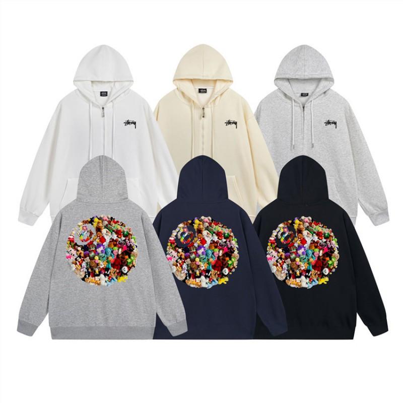 Mens Hooded Zip-Up Fleece-Lined Sweatshirt With Letter Print Casual Oversized Pullover Winter Jacket