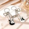 Matching Electric Guitar Keychain Set, Black White Star Heart Charm for Couple, Punk Rock Music Lover Keyring for Bag Car Key