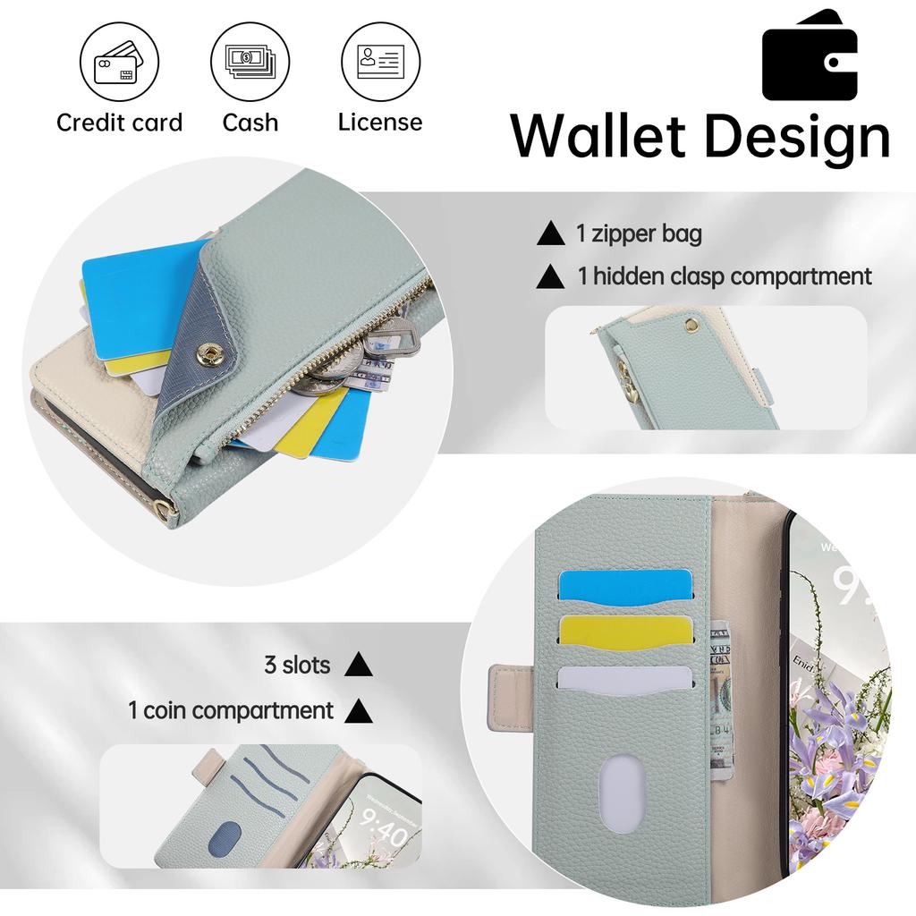 Card Slots Zipper PU Leather Wallet Case Flip Phone Case for IPhone 18 17 16 15 14 13 12 11 Pro Max Plus 17E Lanyard Purse Cover