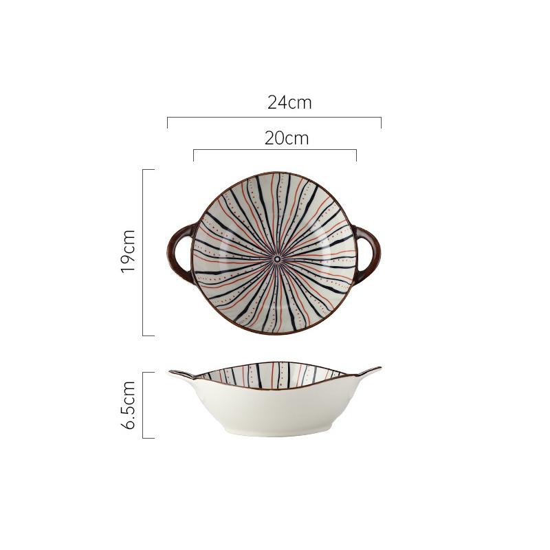 Japanese Hand-painted Ramen Noodle Bowl Vintage Ceramic Salad Soup Bowl With Handle Baking Bowl Kitchen Tableware Microwave Safe