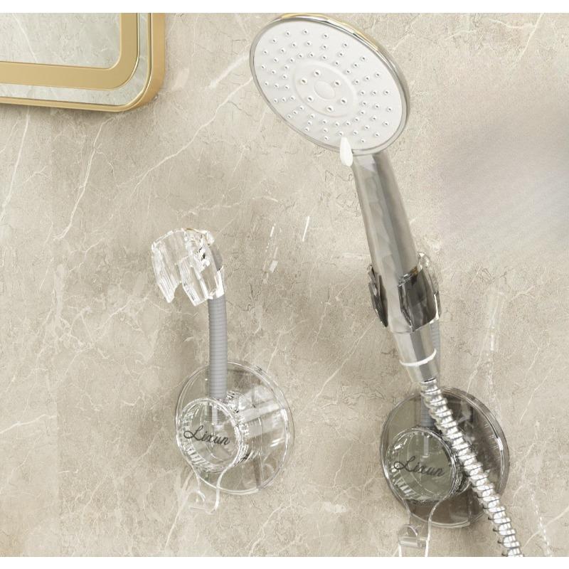 1pcs Non Perforated Showerhead Bracket Sturdy Universal Adjustable Showerhead Base with Hooks Seamless Wall Mounted