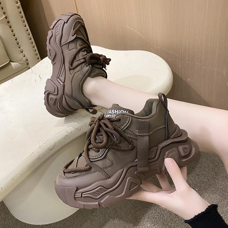 Leather Brown Platform Sneakers Women Winter Sports Shoes Woman Slip On Casual 2025 Thick Sole Outdoors Walking Shoes