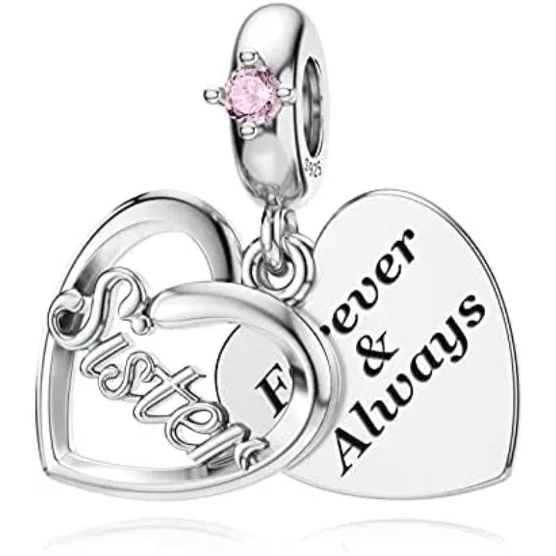 925 Silver Pink Heart Charm Pendant For Mother Sisters Daughter Friend DIY Jewelry Fit Original Bracelet Women Gift